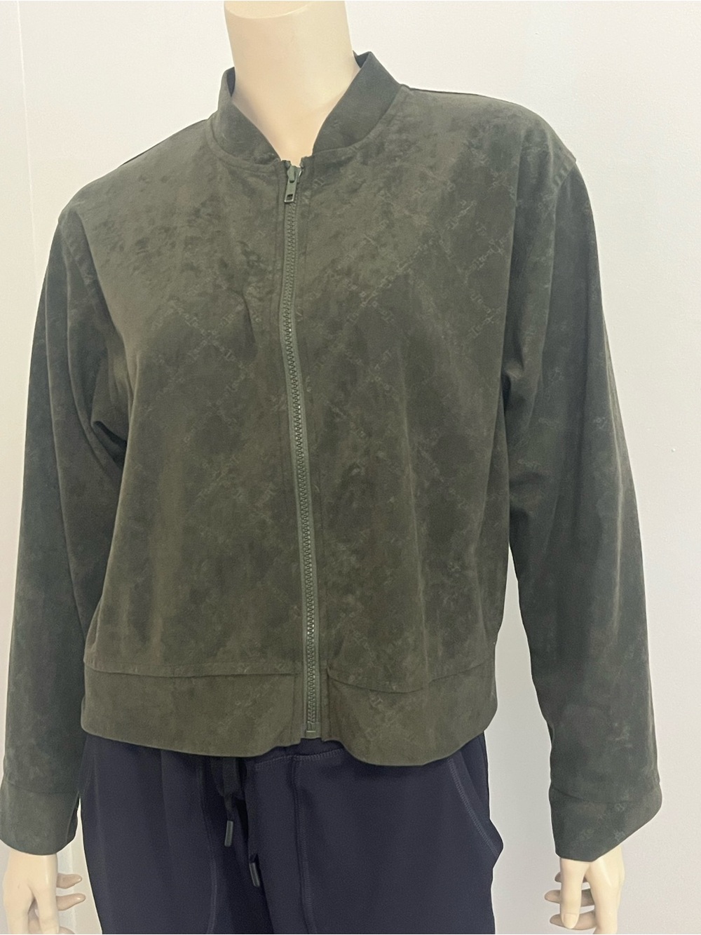 Olive Green Suede-Effect Women's Bomber Jacket